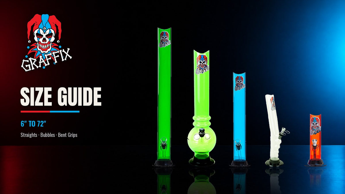 Graffix acrylic straights, bubble and Bent Grip in several sizes from 6 to 72 inches