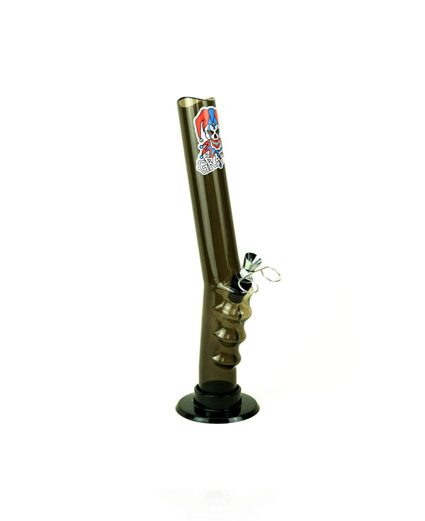 10-inch Graffix Bent Grip acrylic bong in translucent smoke black, side view