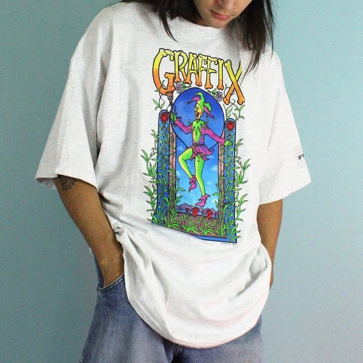 Vintage Graffix jester stained-glass tee